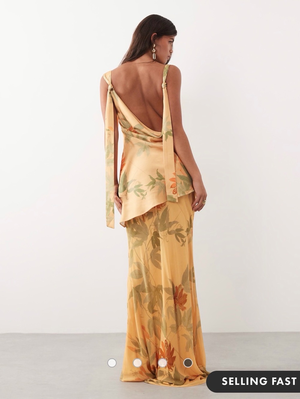 ARRANGE Elegant Yellow Floral Slip Dress with Draped Back